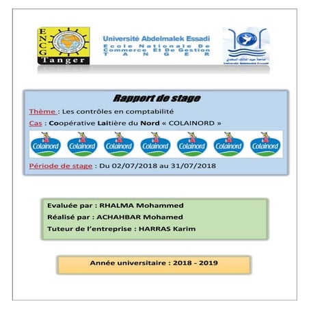 Rapport de stage COLAINORD - Les contrôles en comptabilité | DOC