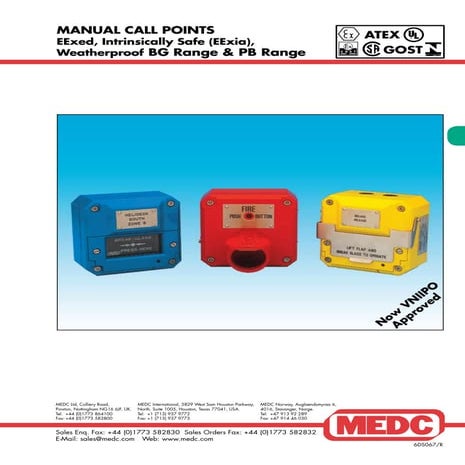 MEDC Manual Call Points & Break Glass Units for Hazardous Areas