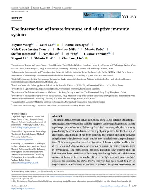 MedComm - 2024 - Wang - The interaction of innate immune and adaptive immune system.pdf