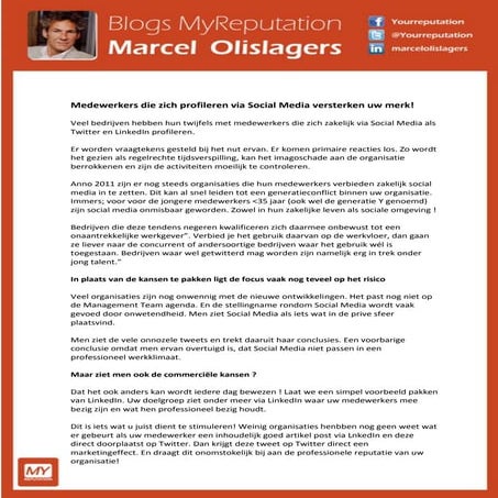 Medewerkers die zich profileren via social media versterken uw merk!