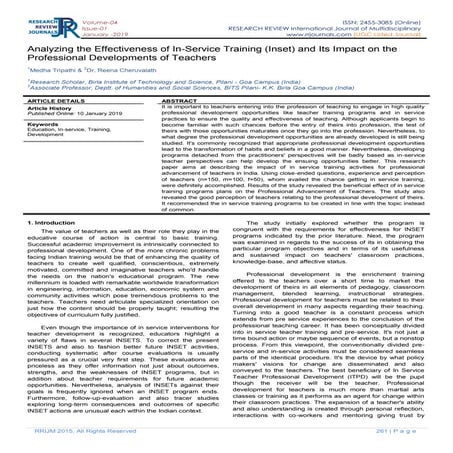 Analyzing the Effectiveness of In-Service Training (Inset) and Its Impact on ...