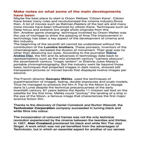 The developments in Cinema over the years