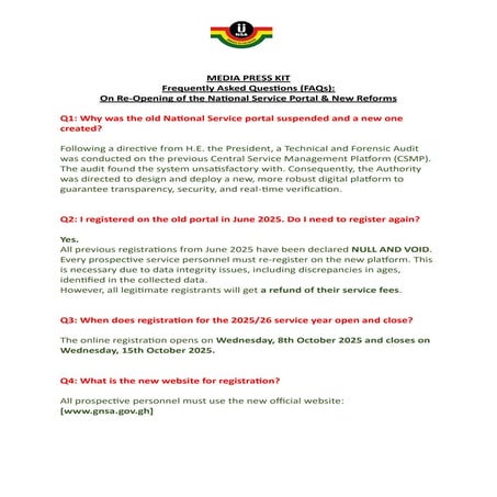 NSS reopens portal, declares old registrations void ahead of 2025/26 national service