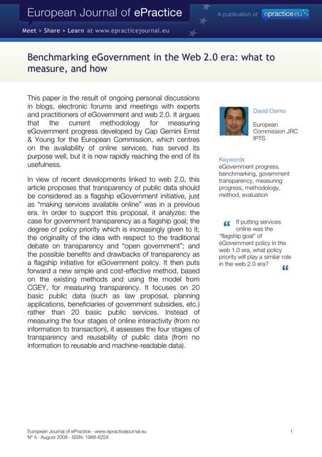 Benchmarking eGovernment in the Web 2.0 era: what to  measure, and how