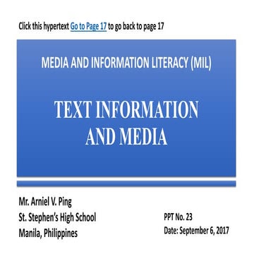 Media and Information Literacy (MIL) - Text Information and Media (Part 1)