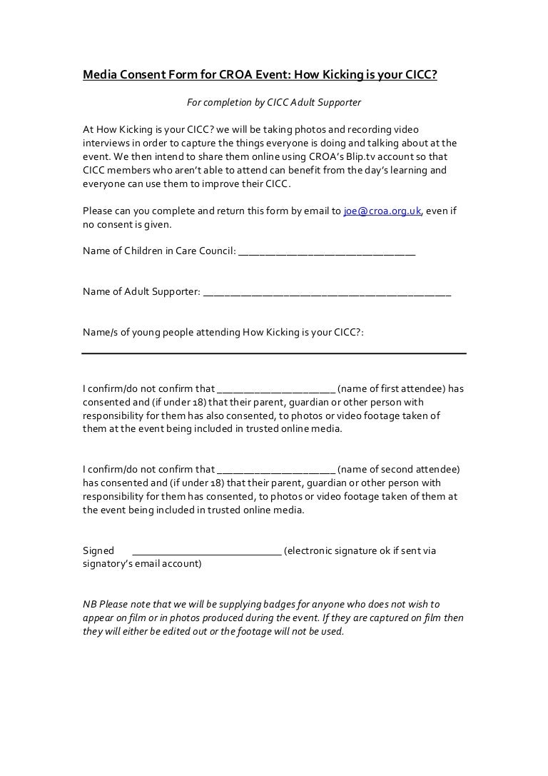 Media consent form for how kicking is your cicc