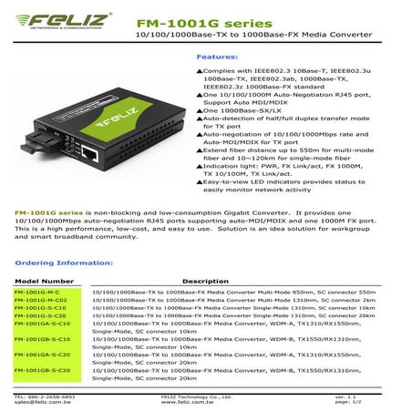 Media converter(fm 1001g series)-datasheet_ver_1.1