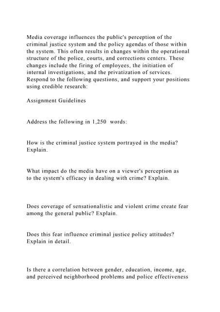 Media Coverage Influences The Publics Perception Of The Criminal Ju Docx Media Coverage Influences The Publics Perception Of The Criminal Ju Docx