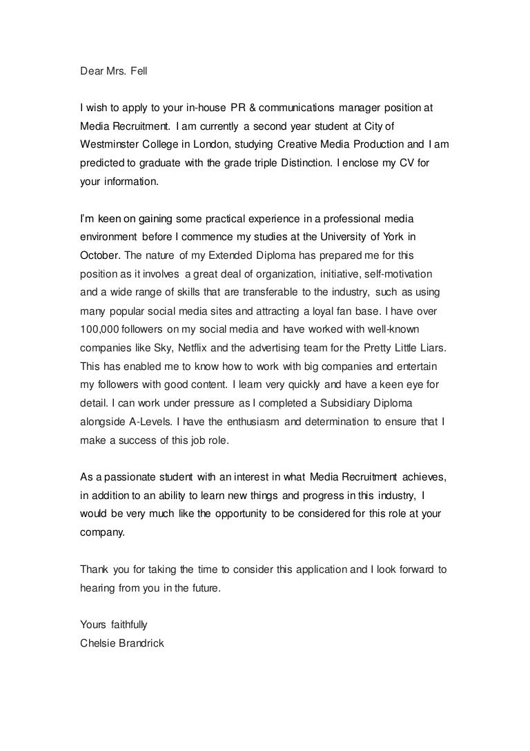 media covering letter