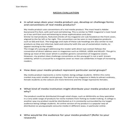 Media Evaluation- Preliminary