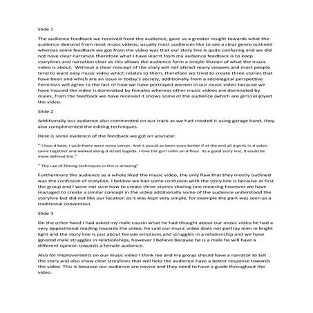 Media evaluation 3 audience feedback on music video