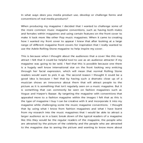 In What Ways Does Your Media Product Use, Develop Or Challenge Forms & Conven...