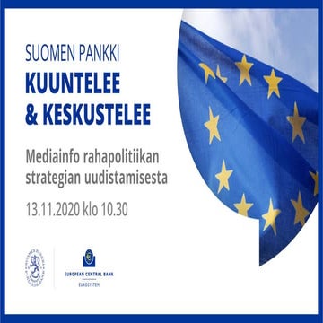 Pääjohtaja Olli Rehn: Suomen Pankin mediainfo EKP:n rahapolitiikan strategian uudistamisesta ja Suomen talouden näkymistä