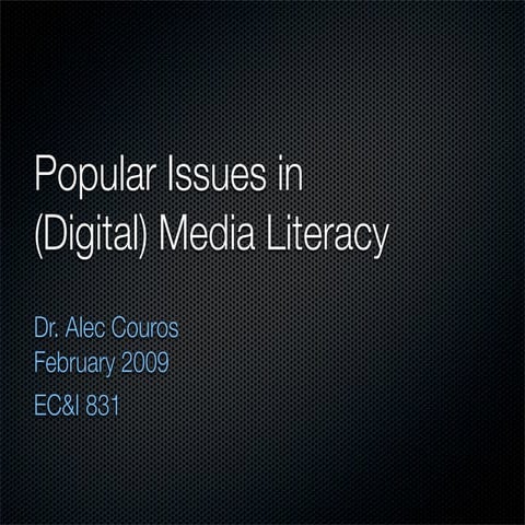 Popular Issues in (Digital) Media Literacy