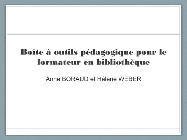 Boîte à outils pour le formateur en...