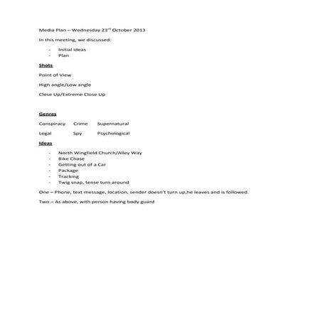 AS Media Thriller Initial Plan - Wednesday 23rd October