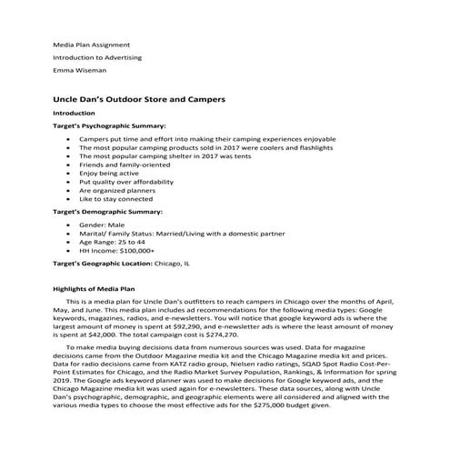 Media plan assignment outline | DOCX
