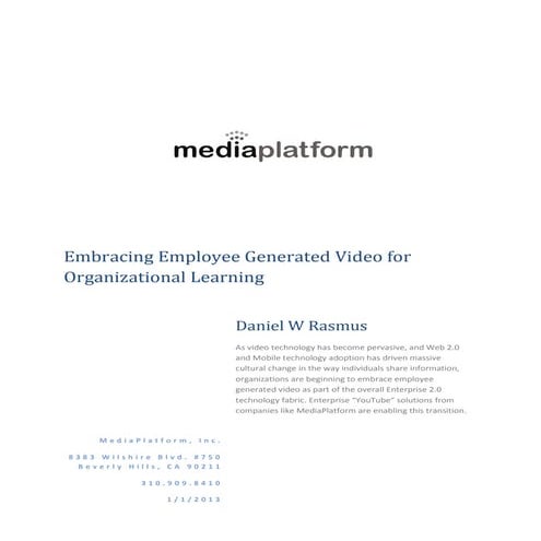 Embracing Employee Generated Video for Knowledge Sharing