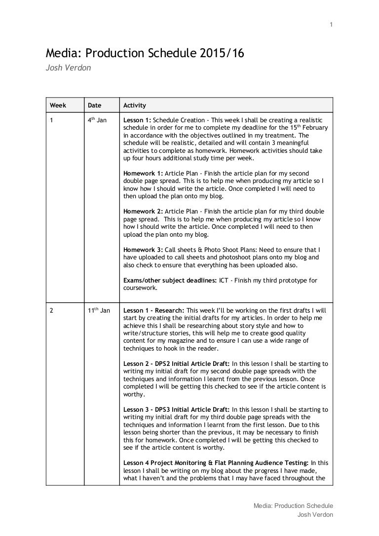 Media Production Schedule