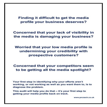 Media Profile Audit - To Help Identify Why You Are Not Getting Media Profile