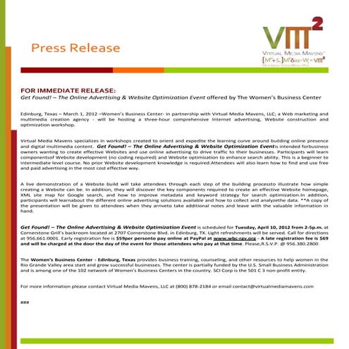 Media release   Get found! Workshop