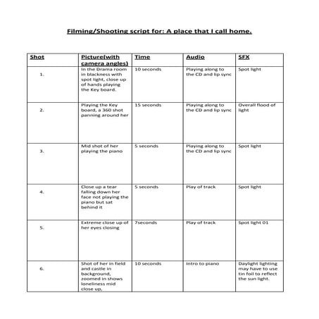 Media shooting script template