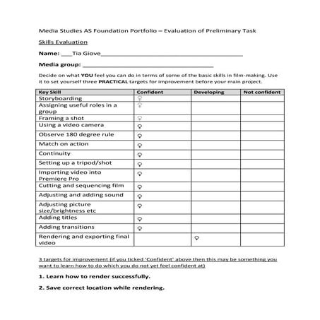 Media studies as foundation portfolio skills evaluation