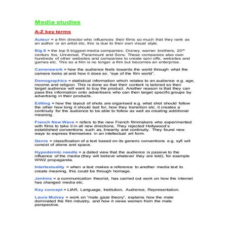 Media studies summer work 