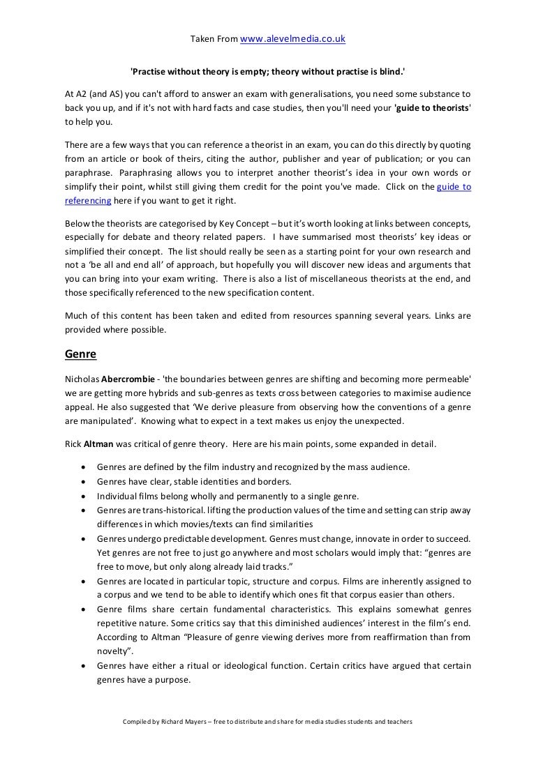 Media Studies theorists key concepts Revision pack