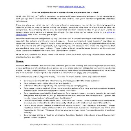 Media Studies theorists   key concepts - Revision pack