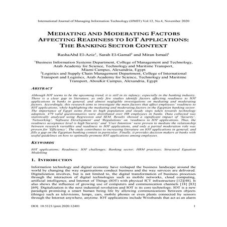 Mediating and moderating factors affecting readiness to io t applications the...