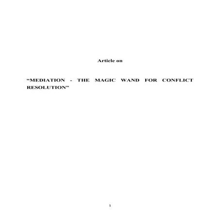 Mediation- magic wand for conflict resolution | PDF