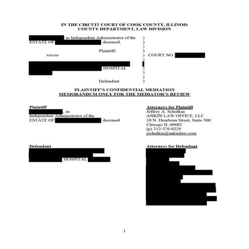 Mediation Memo re Med Mal Wrongful Death due to Improper Post-Op ...