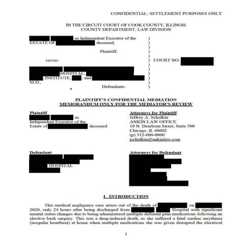 Mediation Memo re Med Mal Wrongful Death due to Improper Rx & Discharge ...