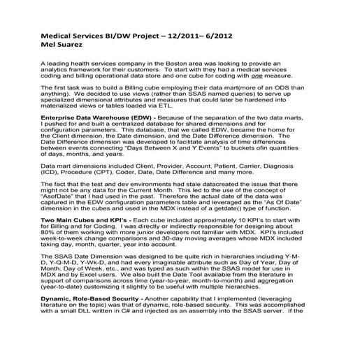 Project Profile: Medical BI/DW Project - 2012