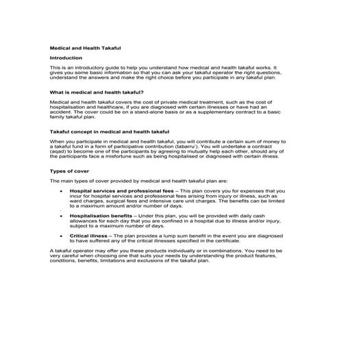 Medical And Health Takaful