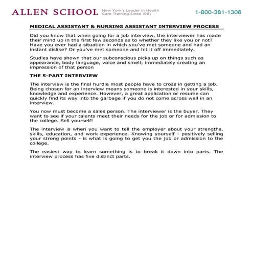 The Allen School's 5 Part Medical & Nursing Assistant Interview Process