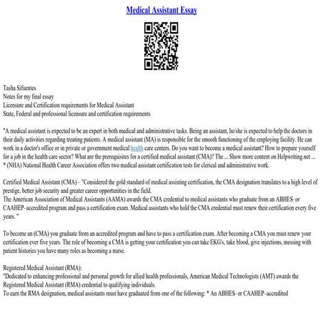 Medical Assistant Essay | PPT