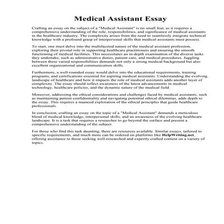 Medical Assistant Essay. Reflective Essay Sample on A Healthcare ...