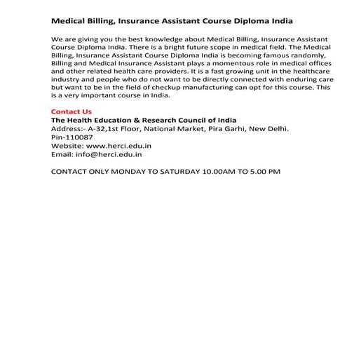 Medical billing, insurance assistant course diploma india