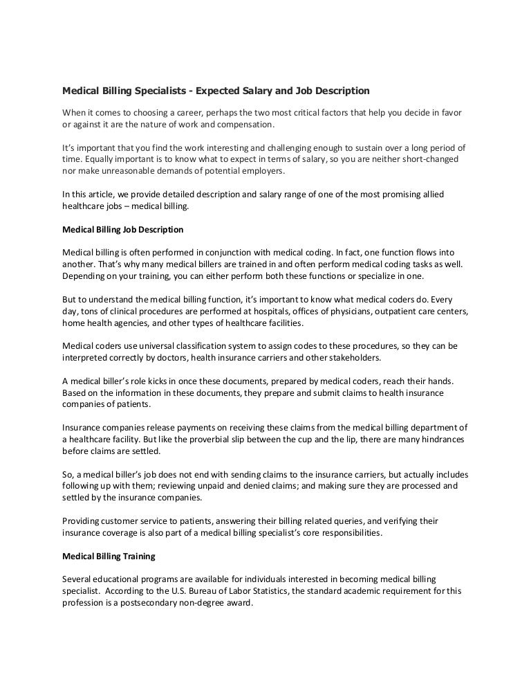 job description for medical billing