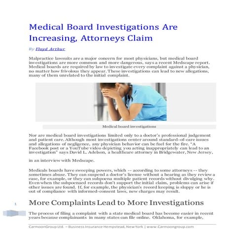 Medical board investigations are increasing attorneys claim by Floyd Arthur (PPT)