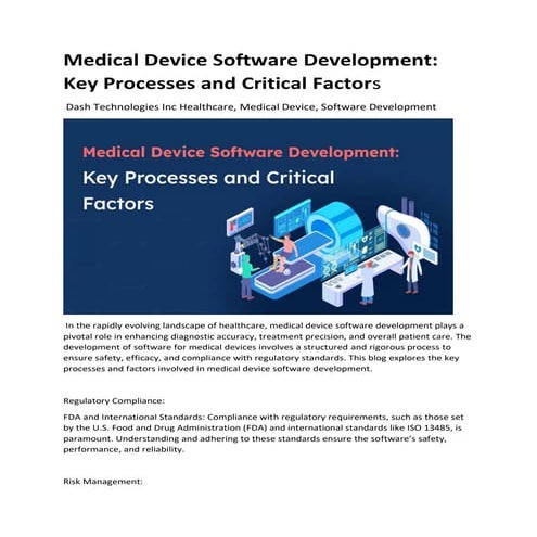 Medical Device Software Development: Key Processes and Critical Factors