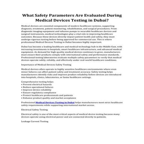 What is Medical Devices Testing | PDF