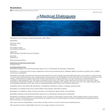 Ranitidine : Indications, Uses, Dosage