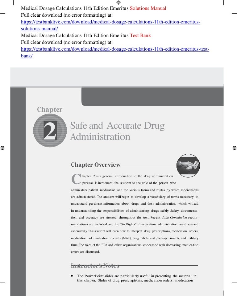 Medical dosage calculations 11th edition emeritus solutions manual