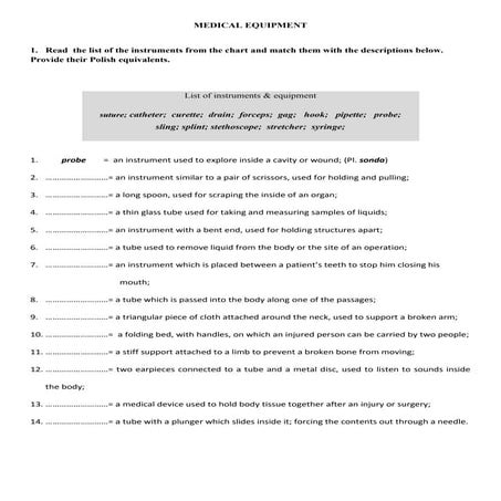Medical equipment exercises | DOCX