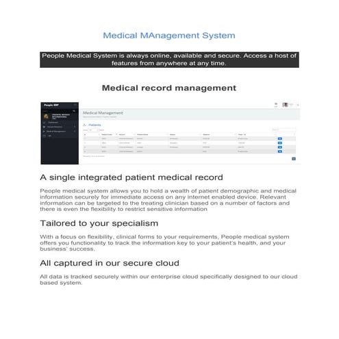 Medical management system brochure