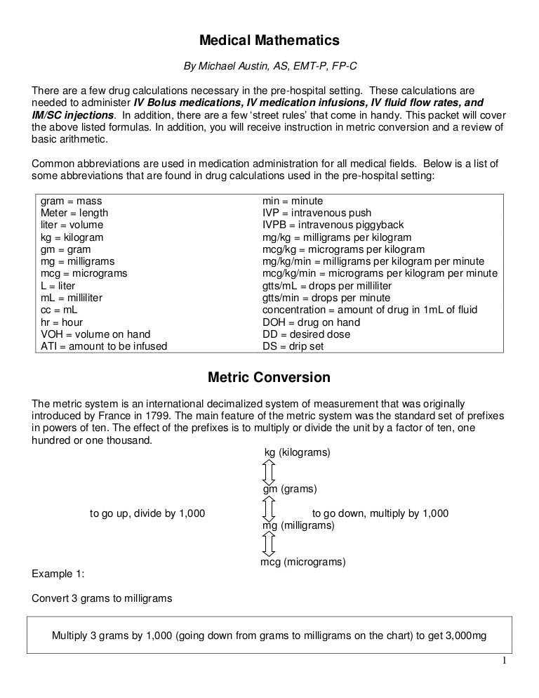 Medical Mathmatics A Handout