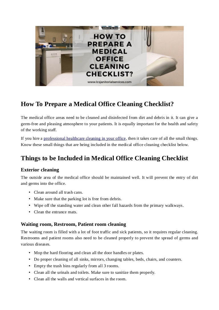 How To Prepare a Medical Office Cleaning Checklist?